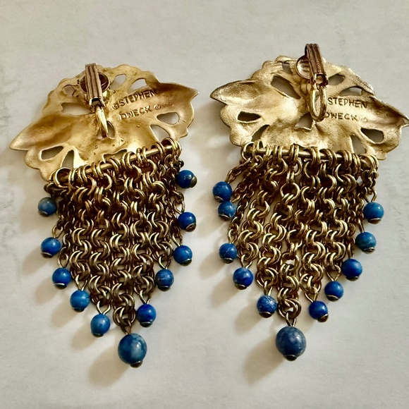 Stephen Dweck sterling silver dangle earrings with lapis lazuli clip long dangle - Picture 3 of 10